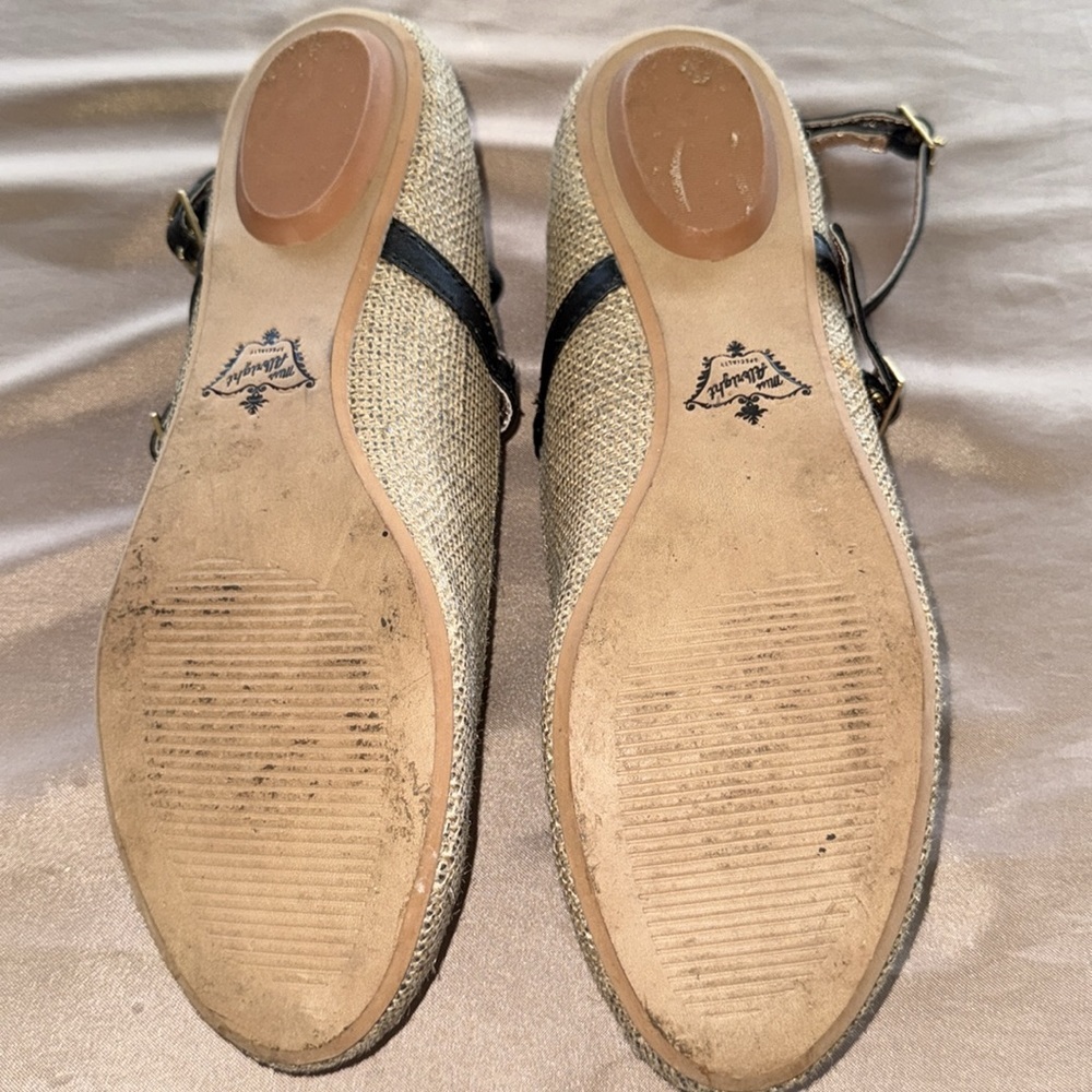 Anthropologie Miss Albright Dacey Shimmer Linen Mary Jane Ballet Flats Straps - Picture 6 of 11